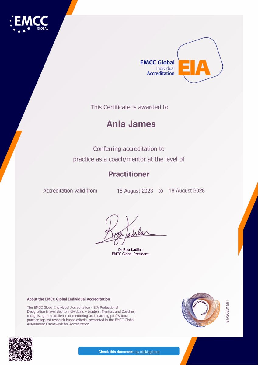 Certyfikat: EMCC Global Individual Accreditation (EIA, Practitioner) (EMCC Global)