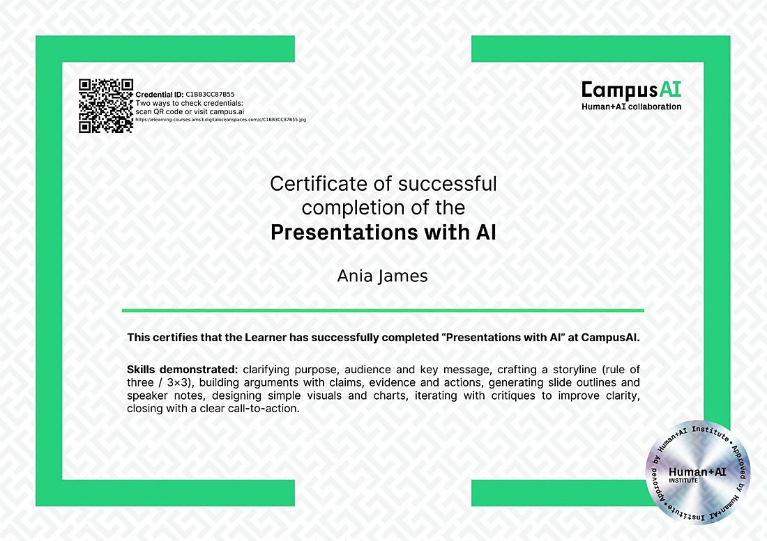 Certyfikat: Presentations with AI (CampusAI, Human+AI Institute)